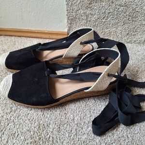 Arezzo Womens Black Suede Wrap Espadrille Low Wedge Size 8